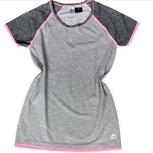 RBX Performance Stripe Gray Pink White Stretch Tee Top  Sz S 40i